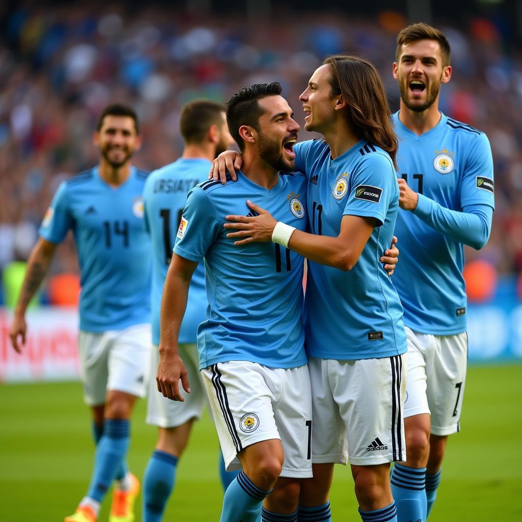 Uruguay National Team Celebrating a Goal