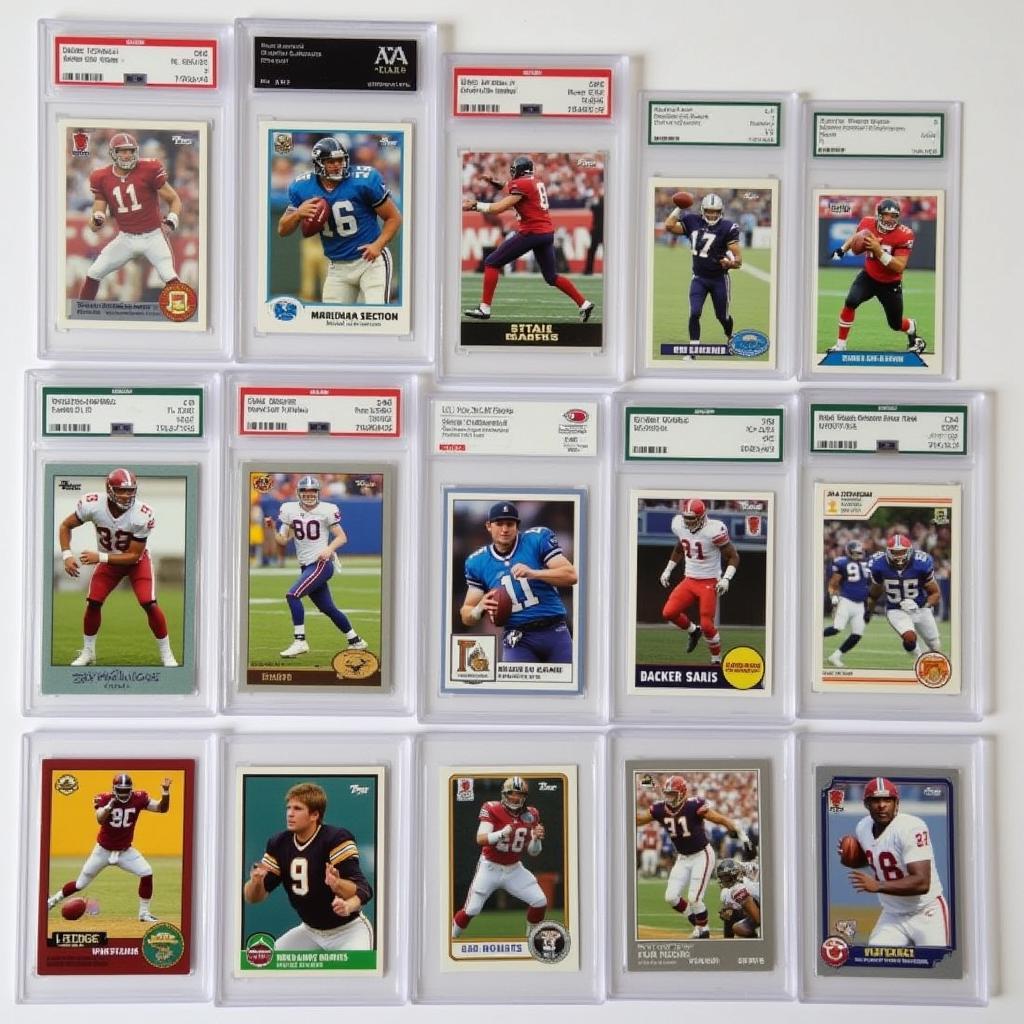 Valuable Football Trading Cards in Protective Sleeves