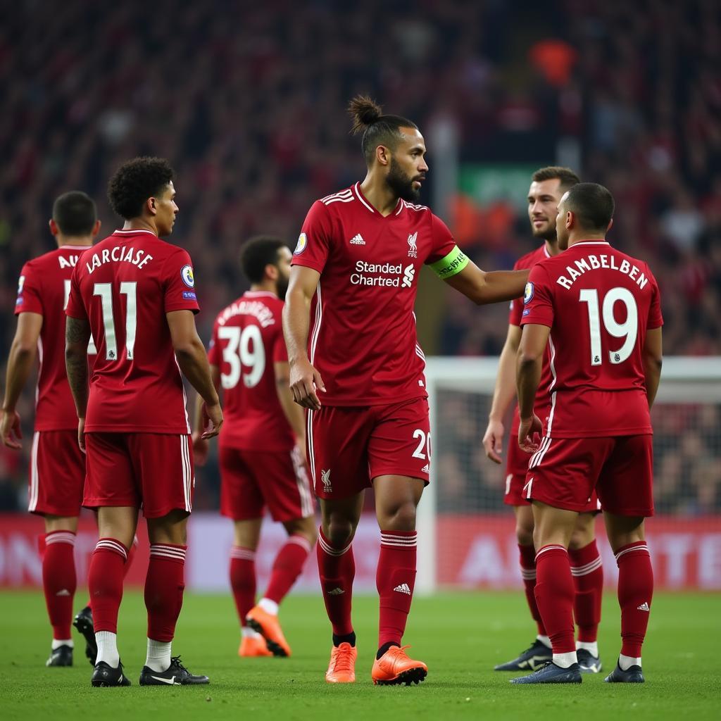 Virgil van Dijk displaying his leadership qualities as captain of Liverpool.