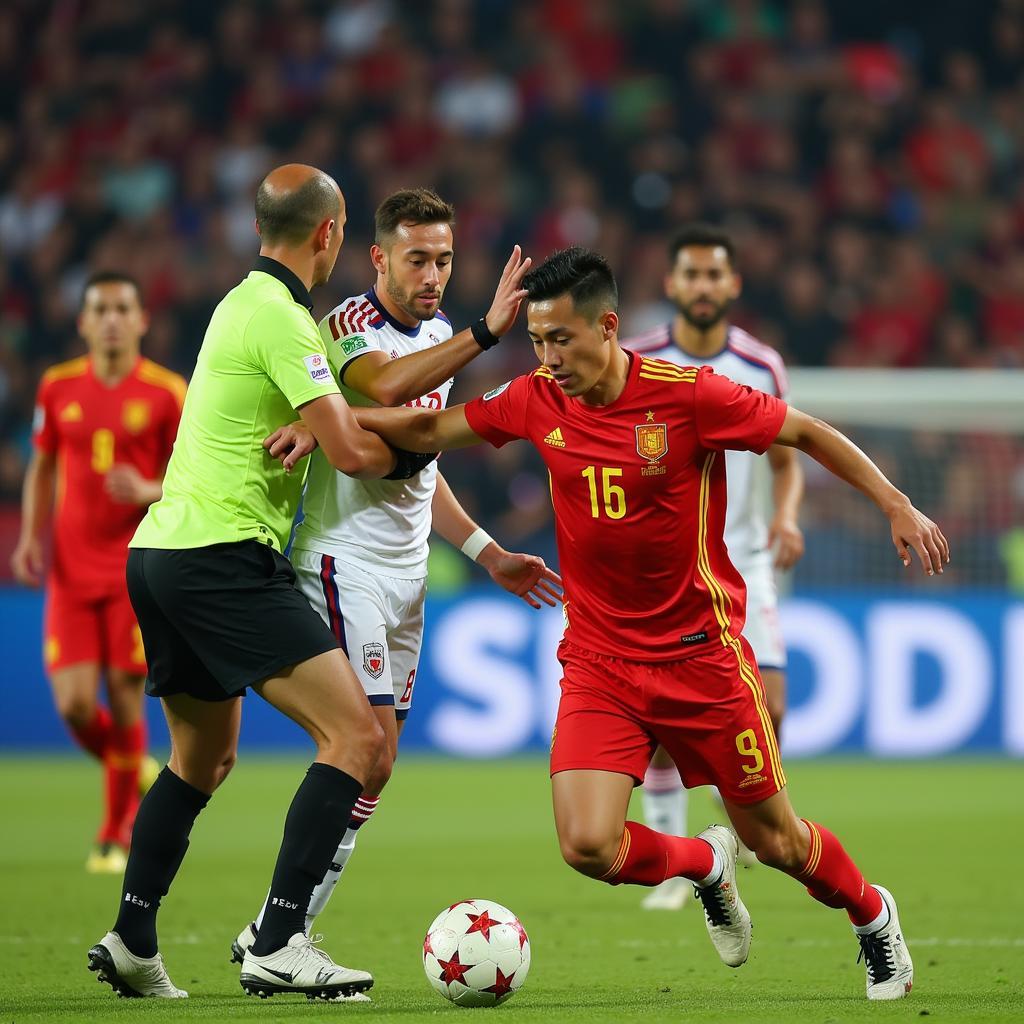 Van Lam pushes a Jordanian player during a heated match.