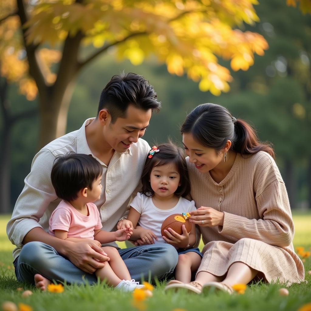 Văn Quyết with his family