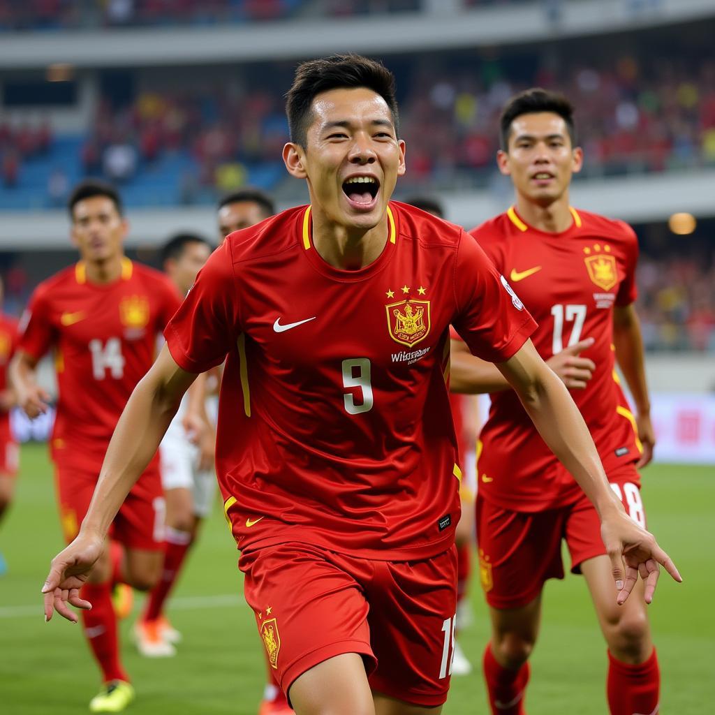 Van Tung celebrating a goal with his teammates