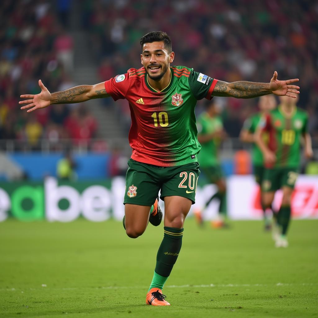 Mexican Football Player Celebrating a Goal