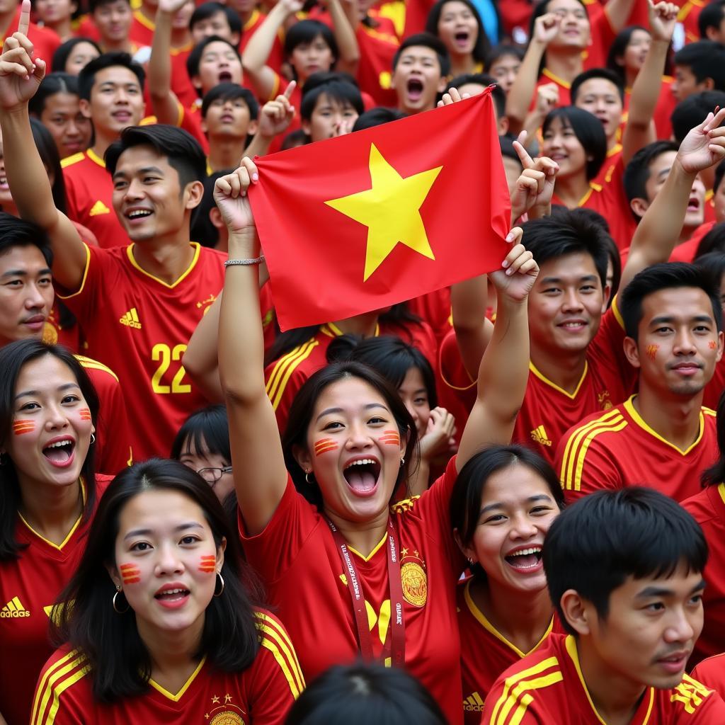 Vietnamese football fans celebrating the success of the U23 team, showcasing the national pride and passion for the sport.