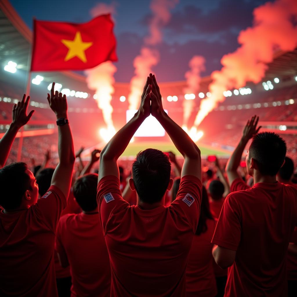 Vietnam Football Fans Cheering in the Stadium