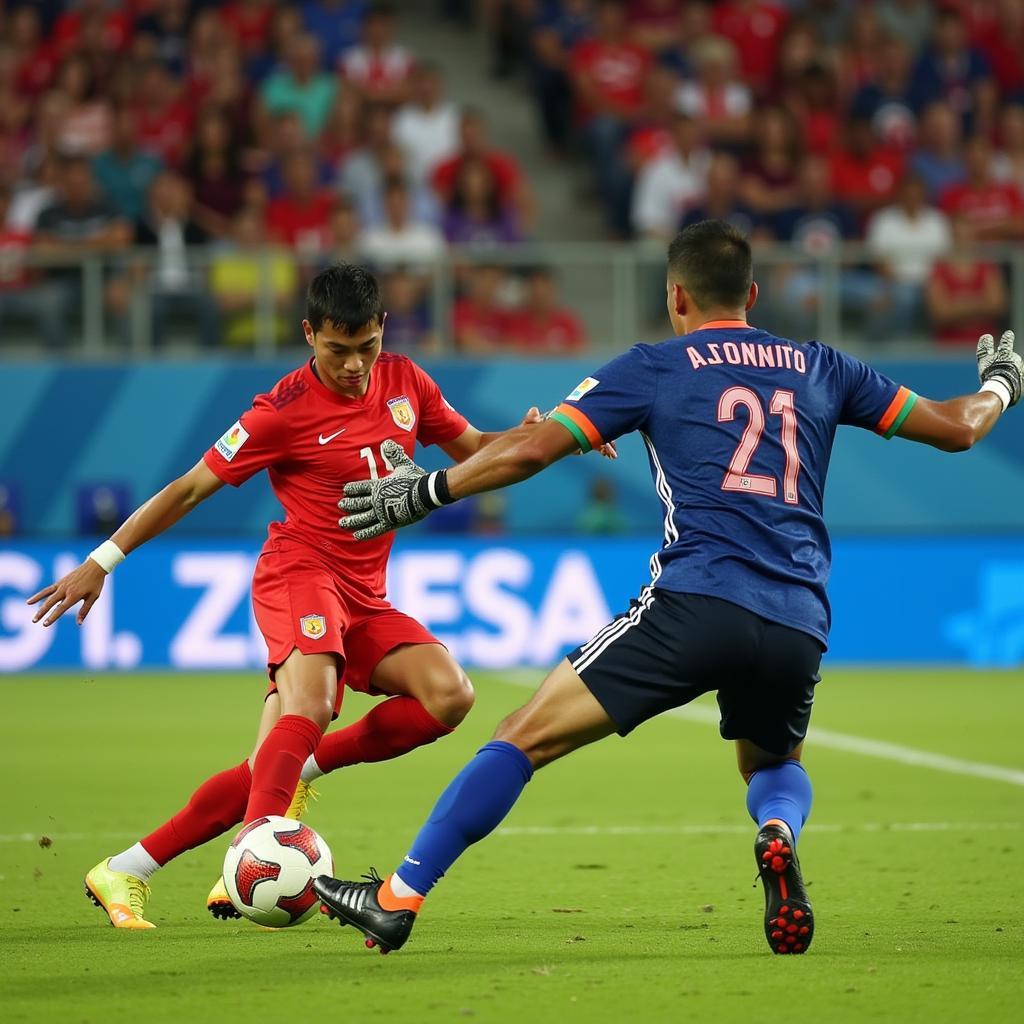 Vietnam goalkeeper making a crucial save against Japan