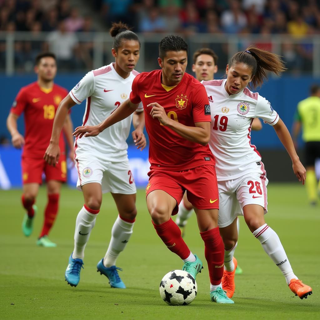 Vietnamese midfielders in action during the King's Cup