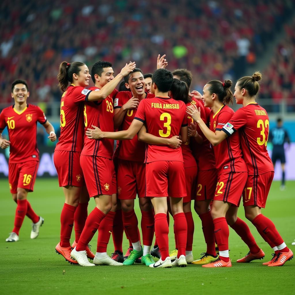 The Vietnam national football team celebrating a victory