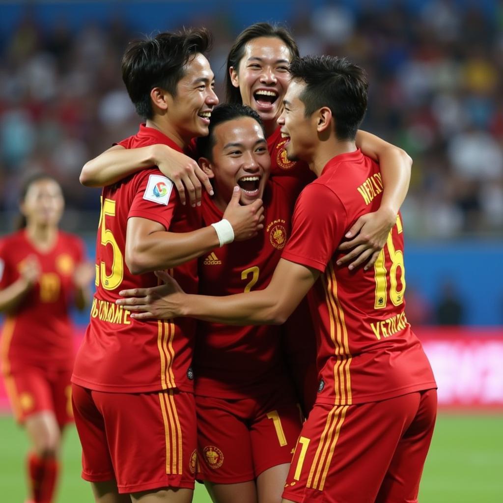 Vietnam Olympic Football Team Celebrating a Goal During the 2018 Asian Games