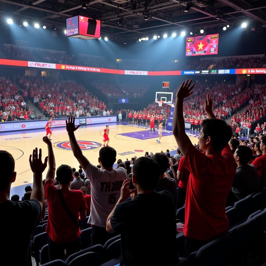 Vietnamese Basketball Fans Cheering Enthusiastically