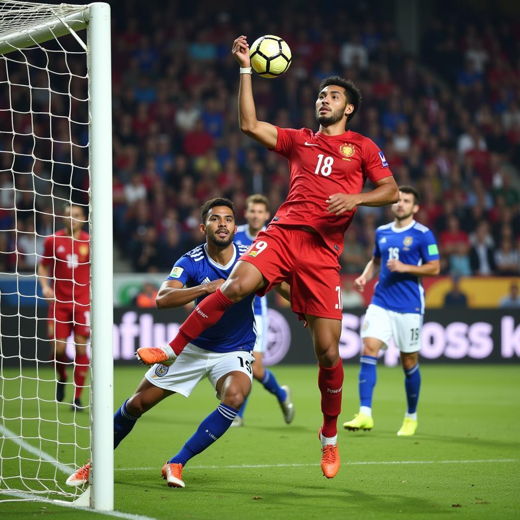 Vietnamese Defender Clearing the Ball