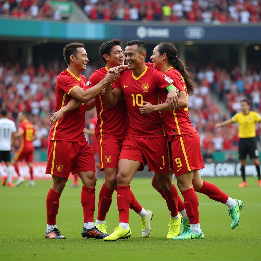 Vietnamese-European Football Player Celebrating Goal