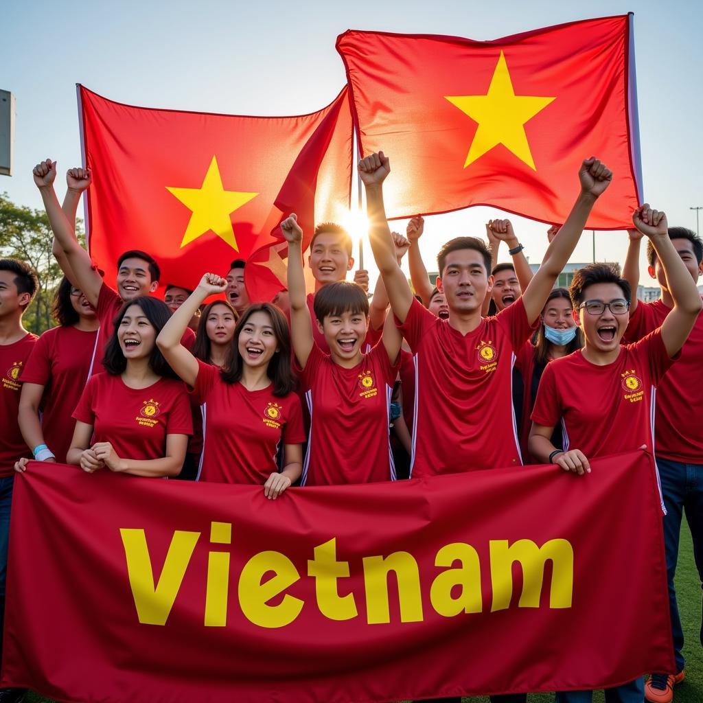 Vietnamese football fans cheering for their local team