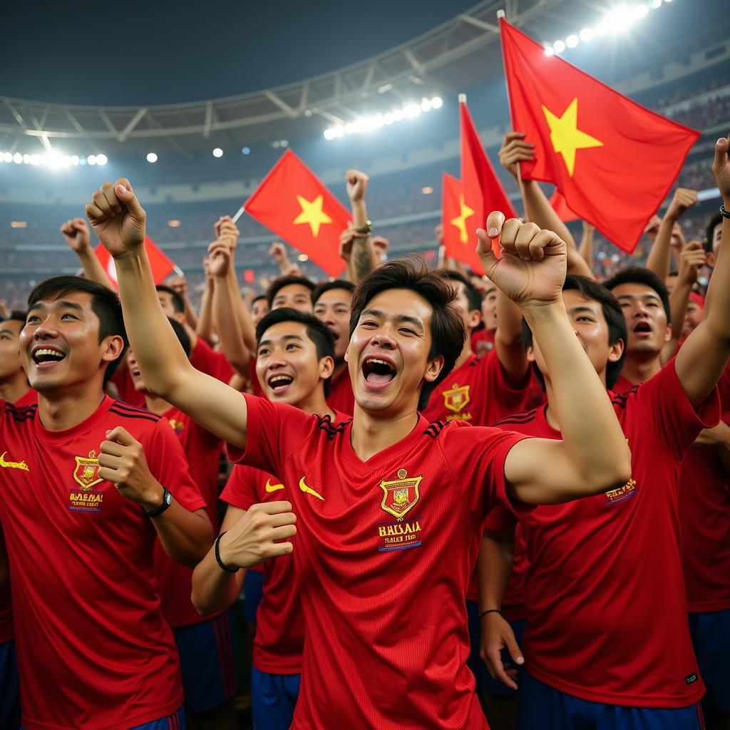 Passionate Vietnamese Football Fans Cheering for Their Team