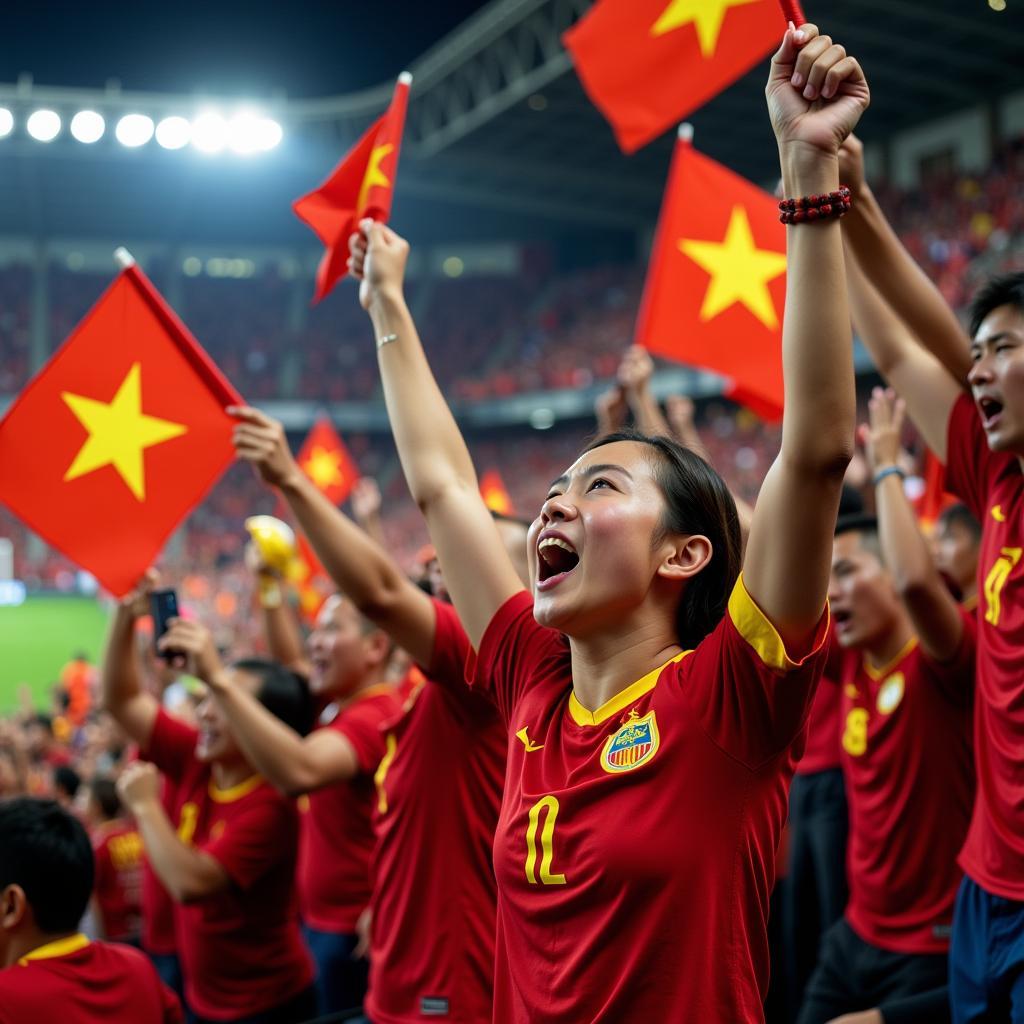 Vietnamese Football Fans Celebrating a Goal