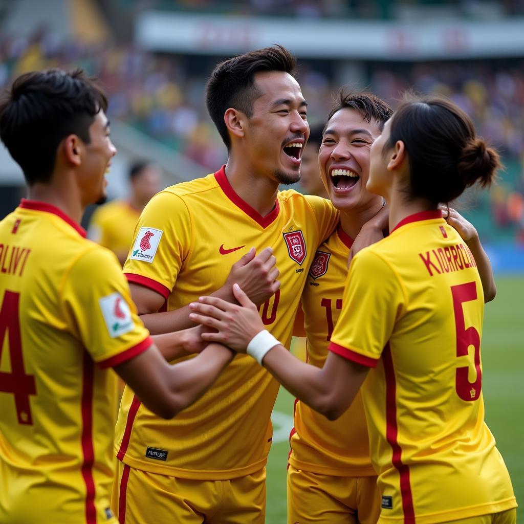 Vietnamese Football Player Celebrating a Goal