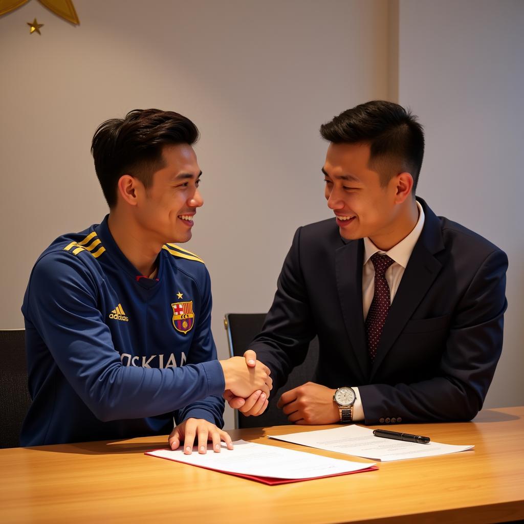 Vietnamese Football Player Signing Endorsement Deal