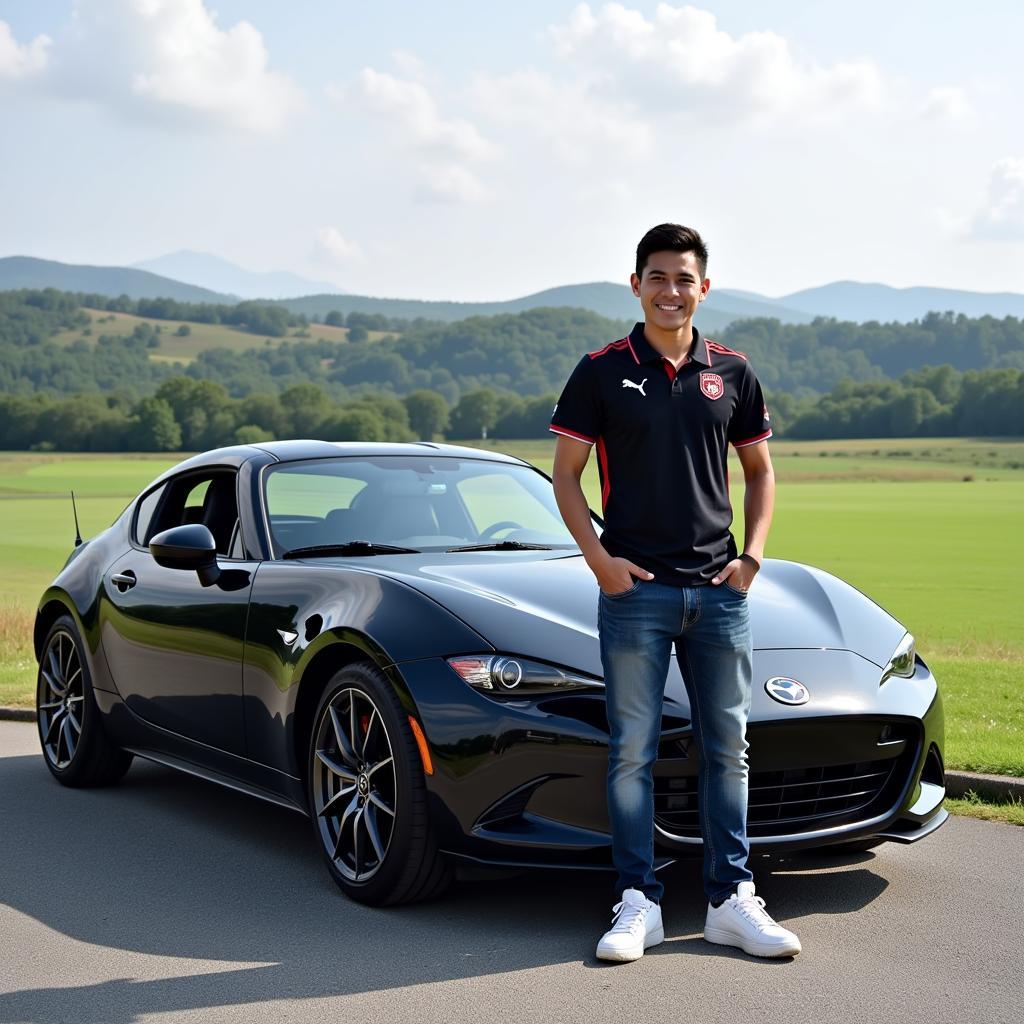 Vietnamese Football Player Posing with Luxury Car