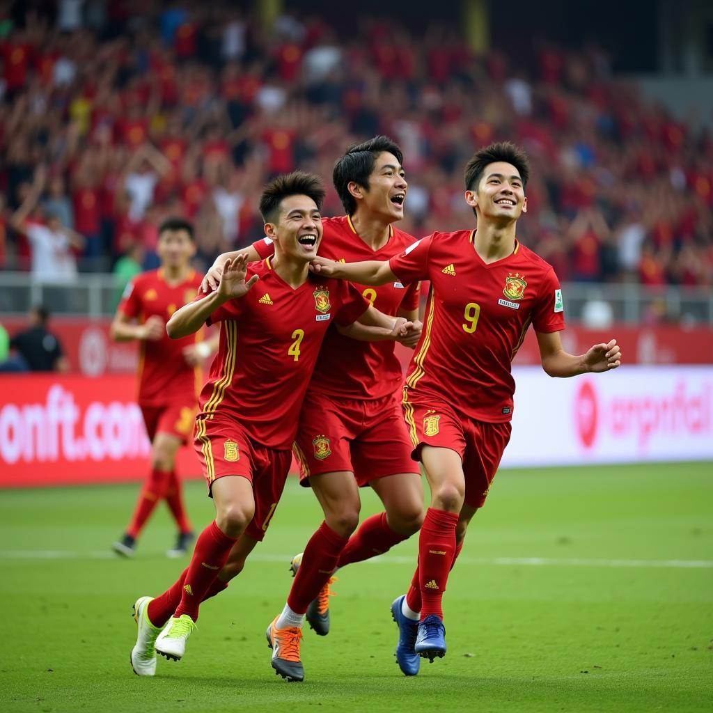 Vietnamese Football Player Celebrating a Goal