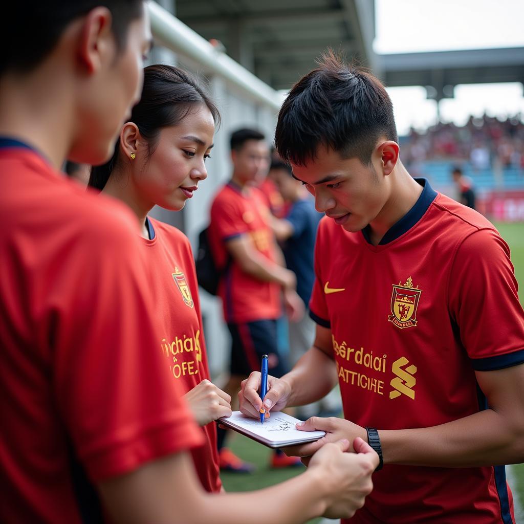 Vietnamese Football Player Signing Autograph For Fan