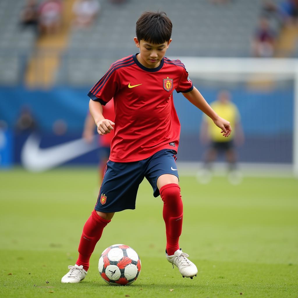 Vietnamese Football Player Training Hard