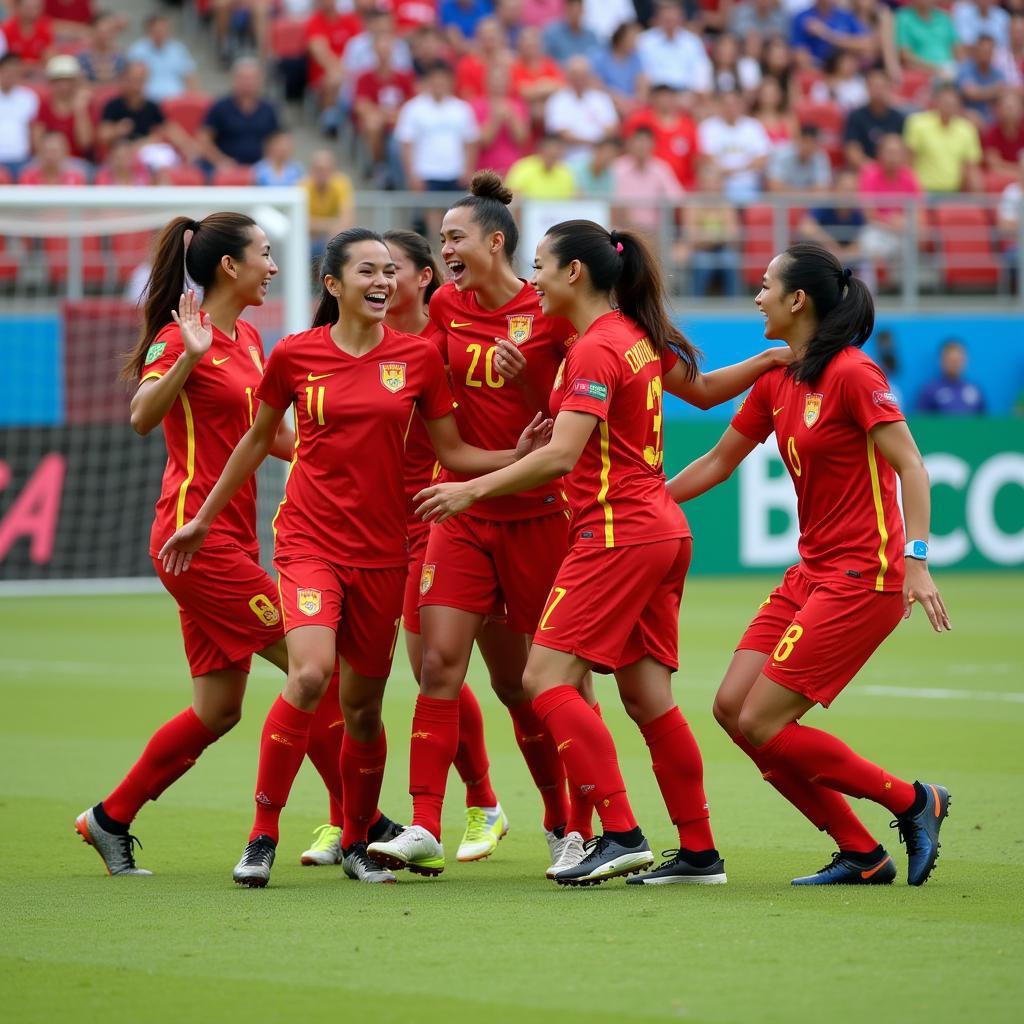 Vietnamese Football Players Celebrating a Goal