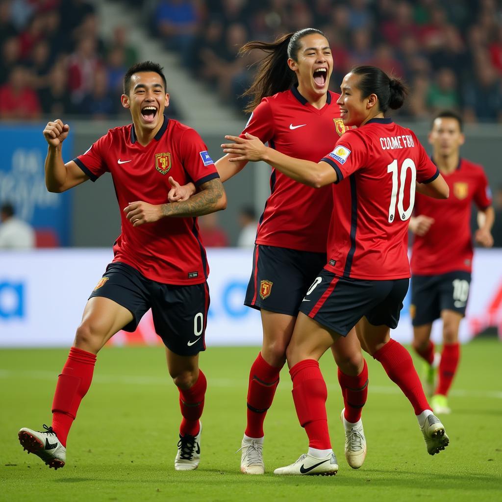 Vietnamese Football Players Celebrating a Goal