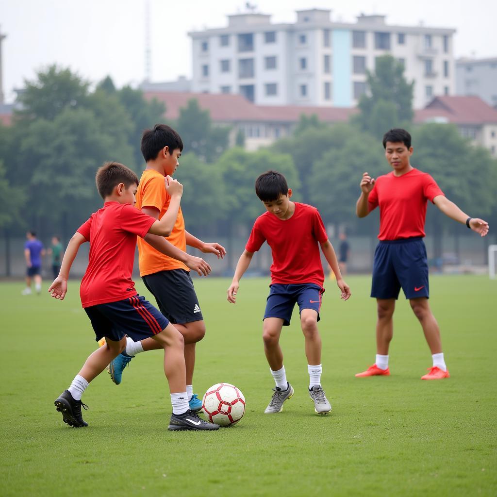 Vietnamese Football Players Training Hard