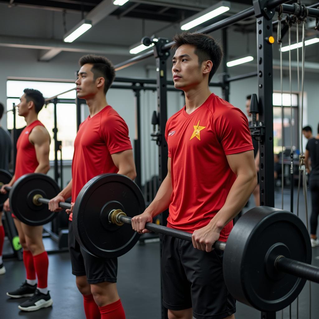 Vietnamese Football Players Weight Training