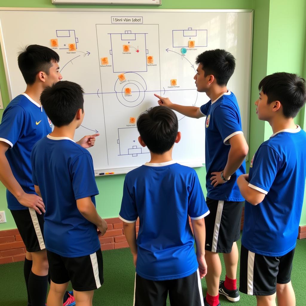 Vietnamese Football Team Discussing Tactics