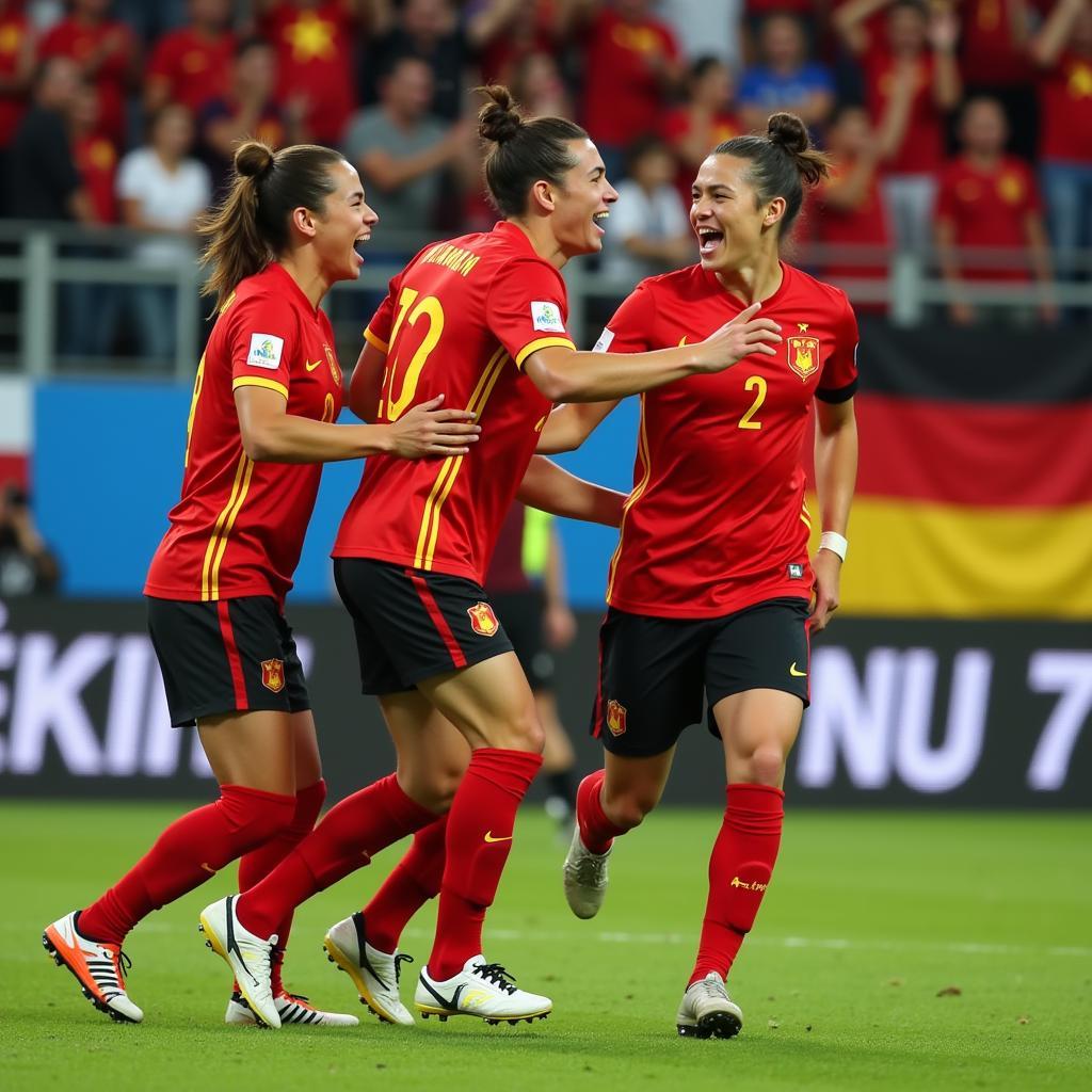 Vietnamese-German Footballers Celebrating a Goal