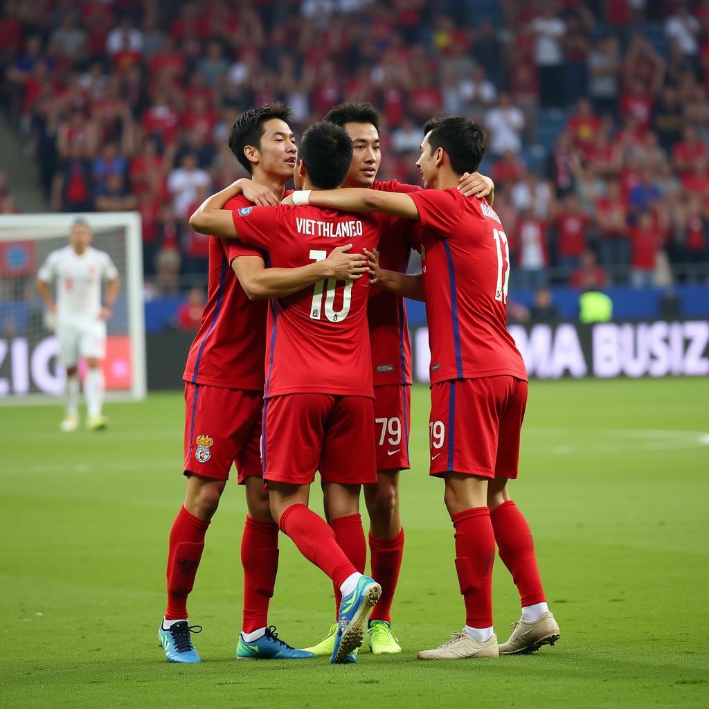 Vietnamese-Korean Footballer Celebrates a Goal