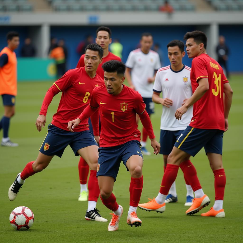 Vietnamese U23 Football Players Training Hard