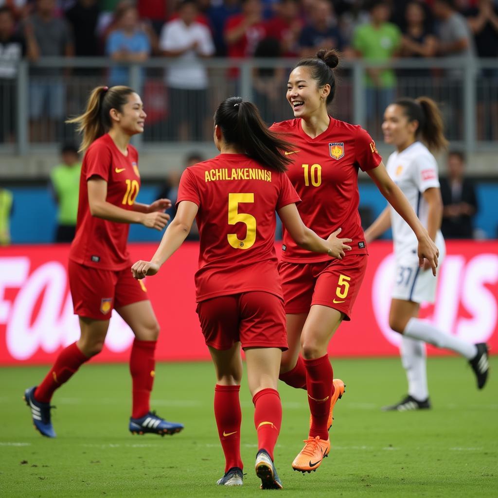 Vietnamese Women's Football Team Celebrating a Goal