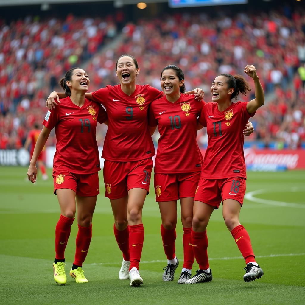 Vietnamese Women's Football Team Celebrating a Goal