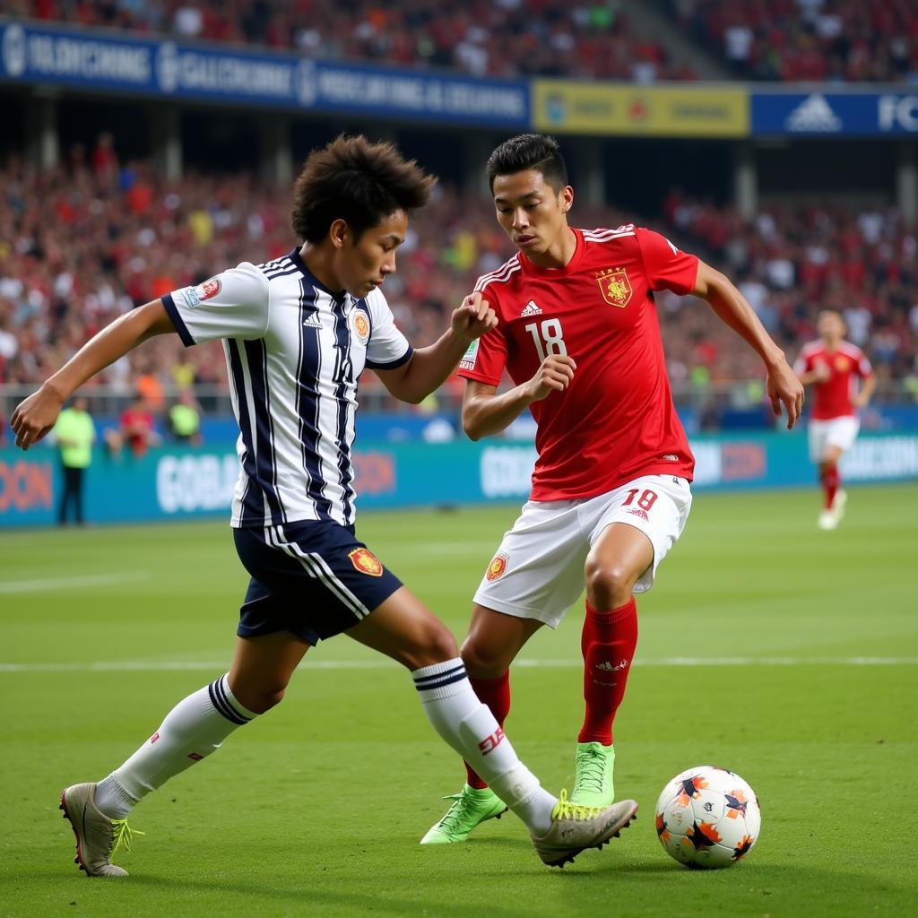 Young Vietnamese Footballer in Action During a Match