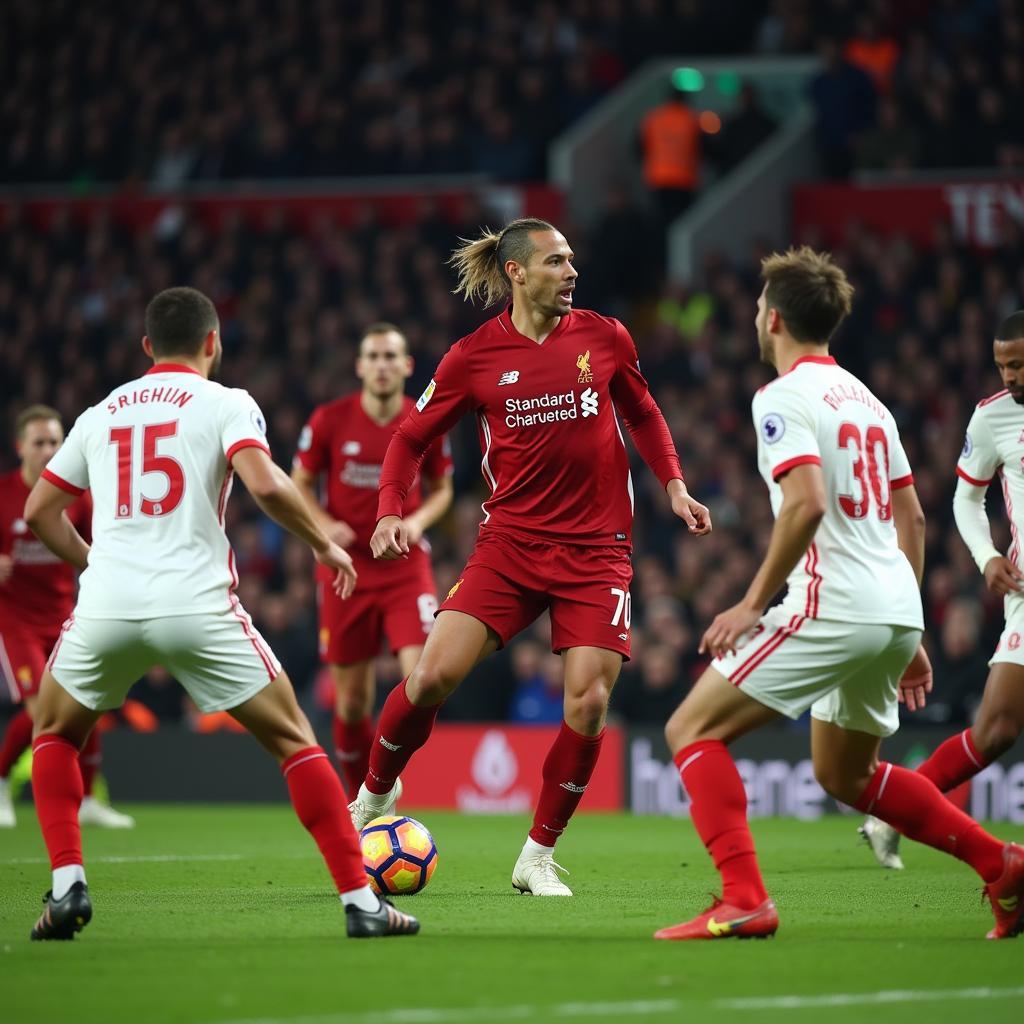 Virgil van Dijk leading Liverpool's defensive line against a fierce attack