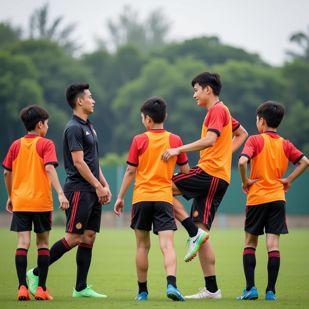 Foreign player training with teammates in V.League