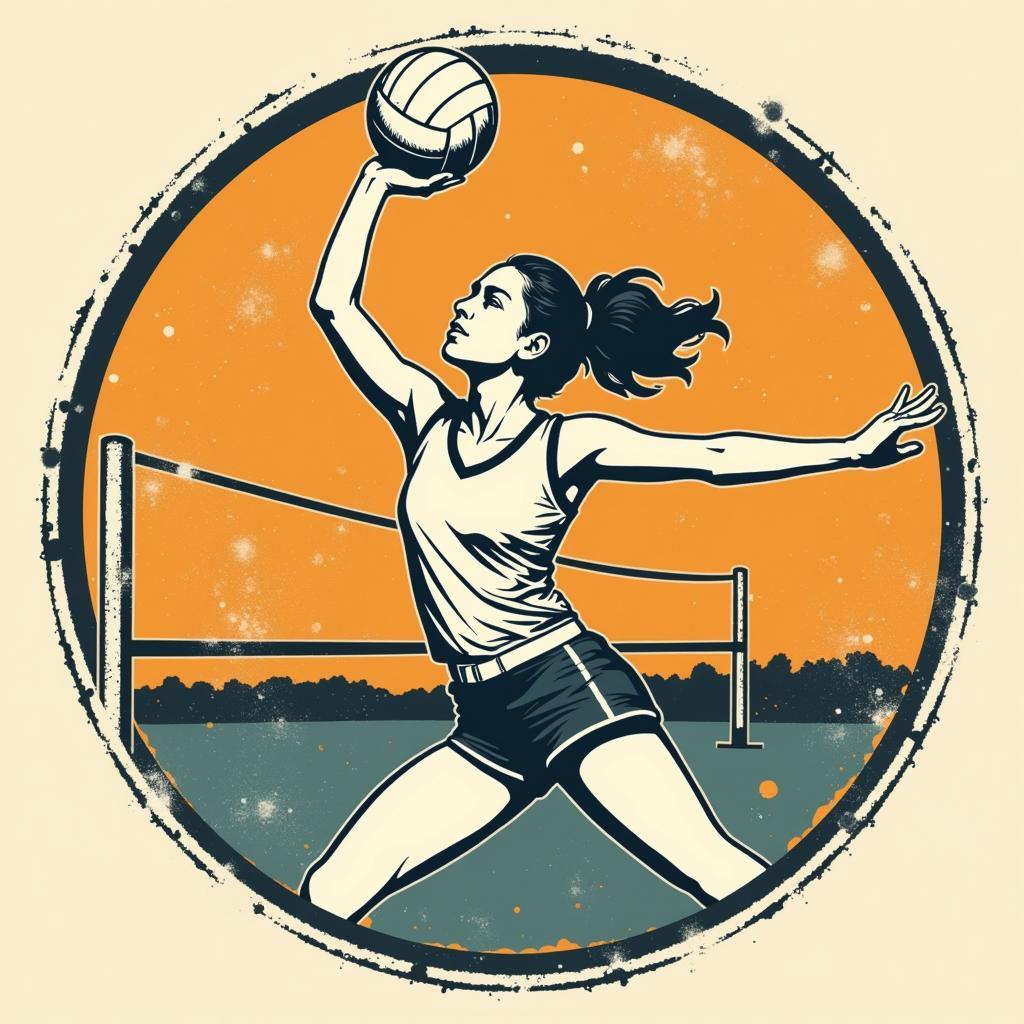 Vintage style volleyball player logo