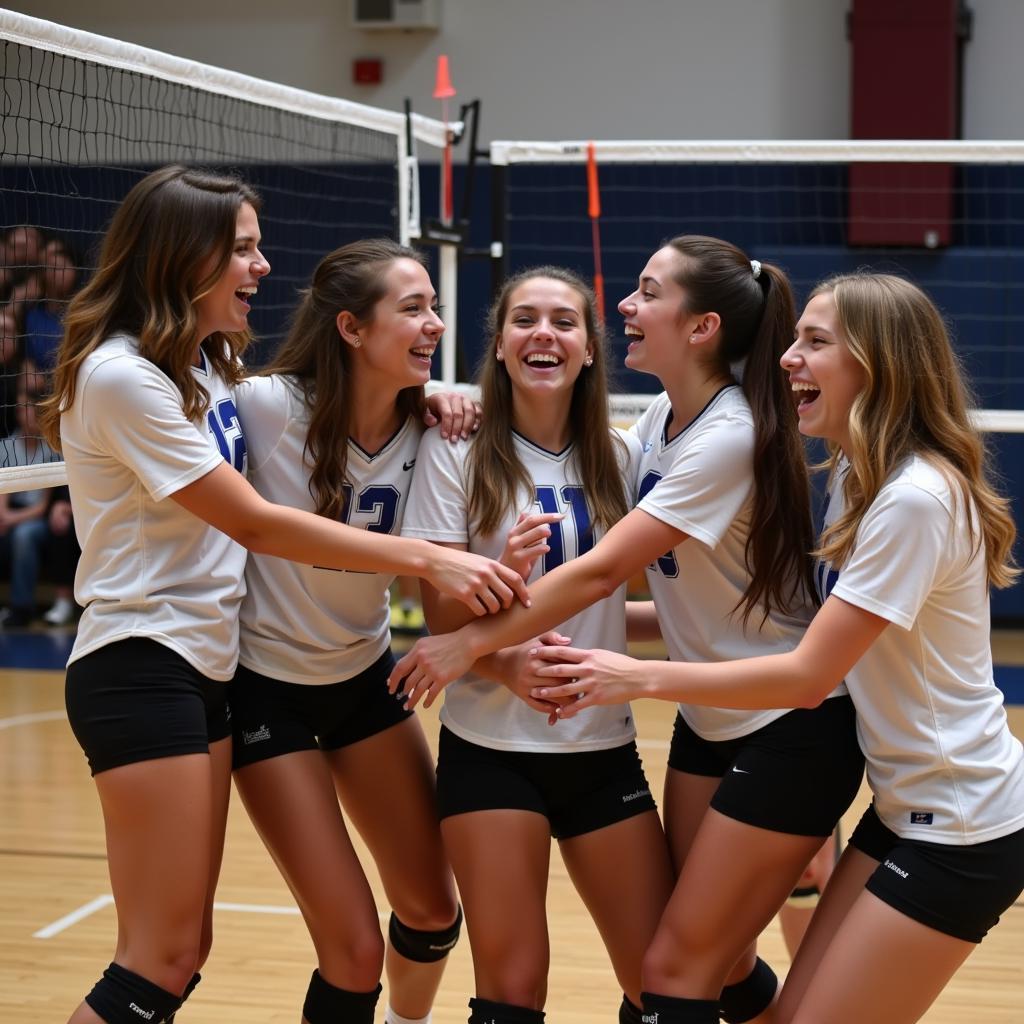 Volleyball team celebrating a point