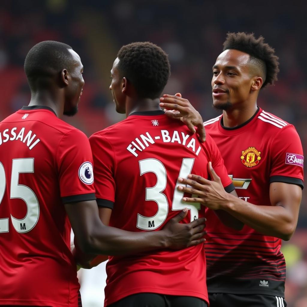 Wan-Bissaka celebrating a victory with his Manchester United teammates.