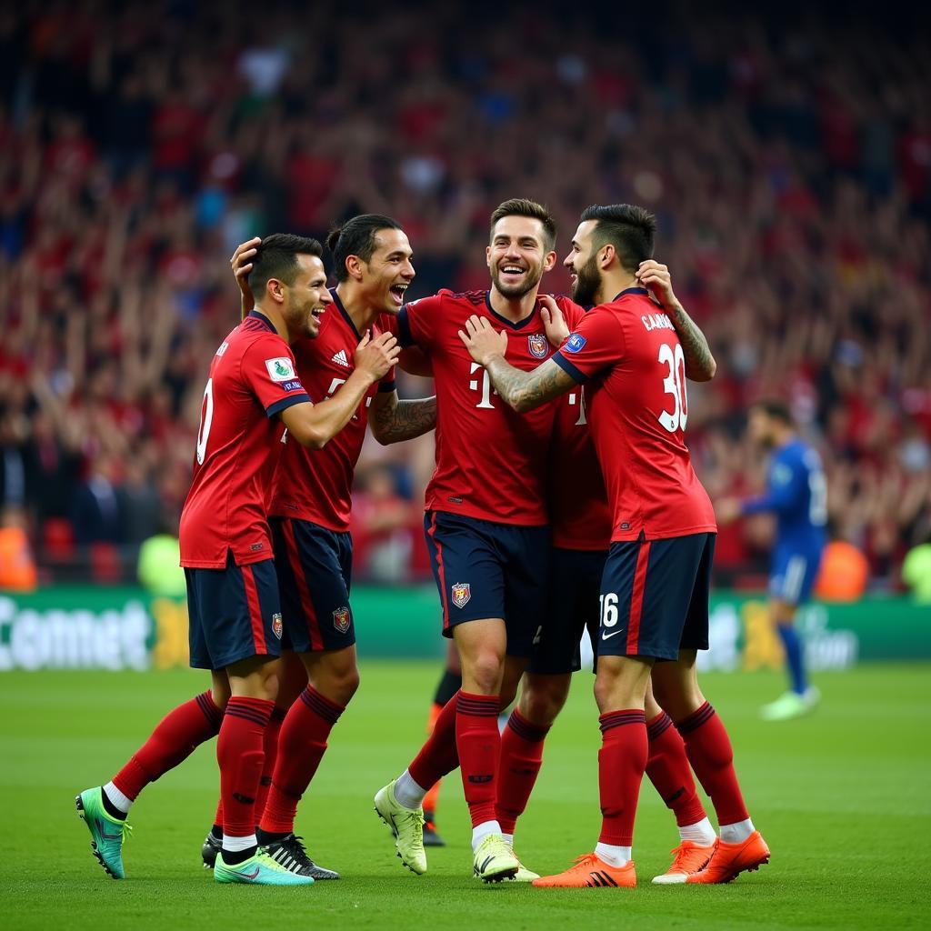 World-Class Football Players Celebrating a Goal