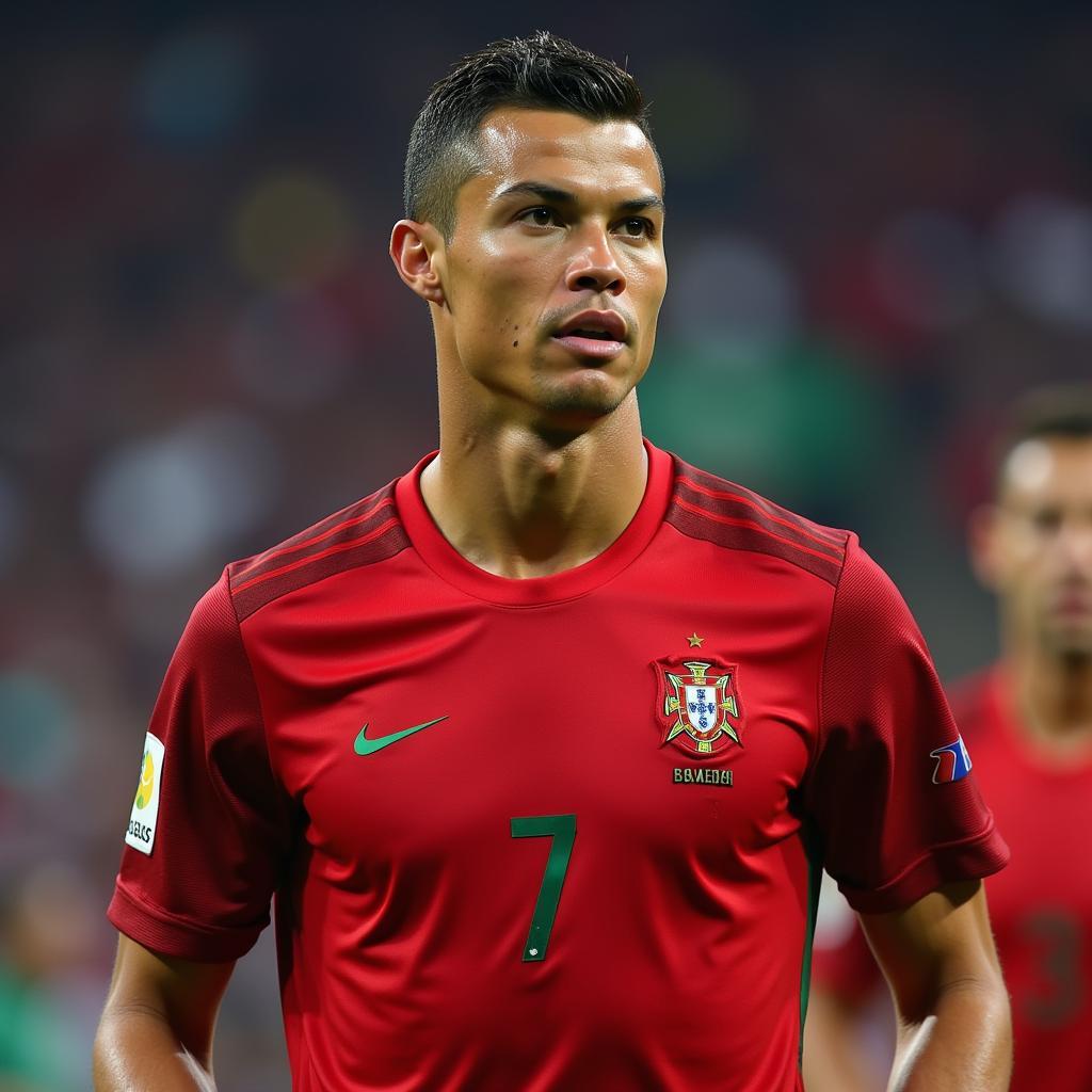 Cristiano Ronaldo wearing the number 7 jersey for Portugal in the World Cup.