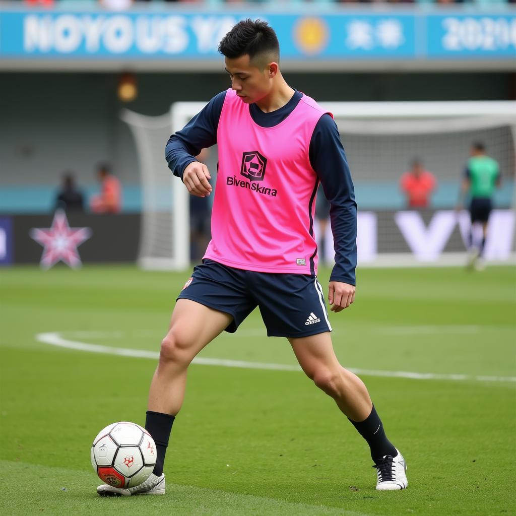 Xau Kim training on the football field