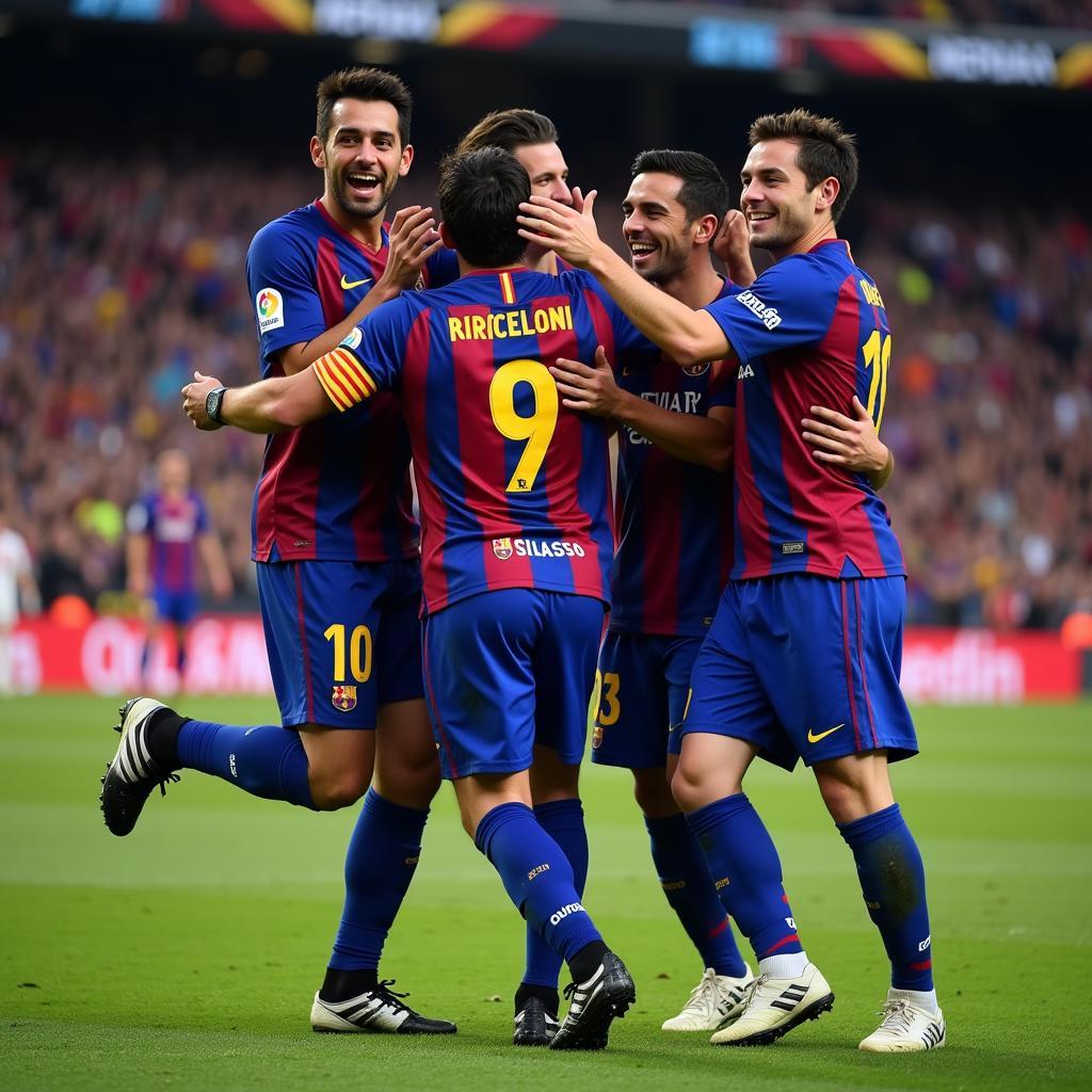 Xavi celebrating a win with teammates