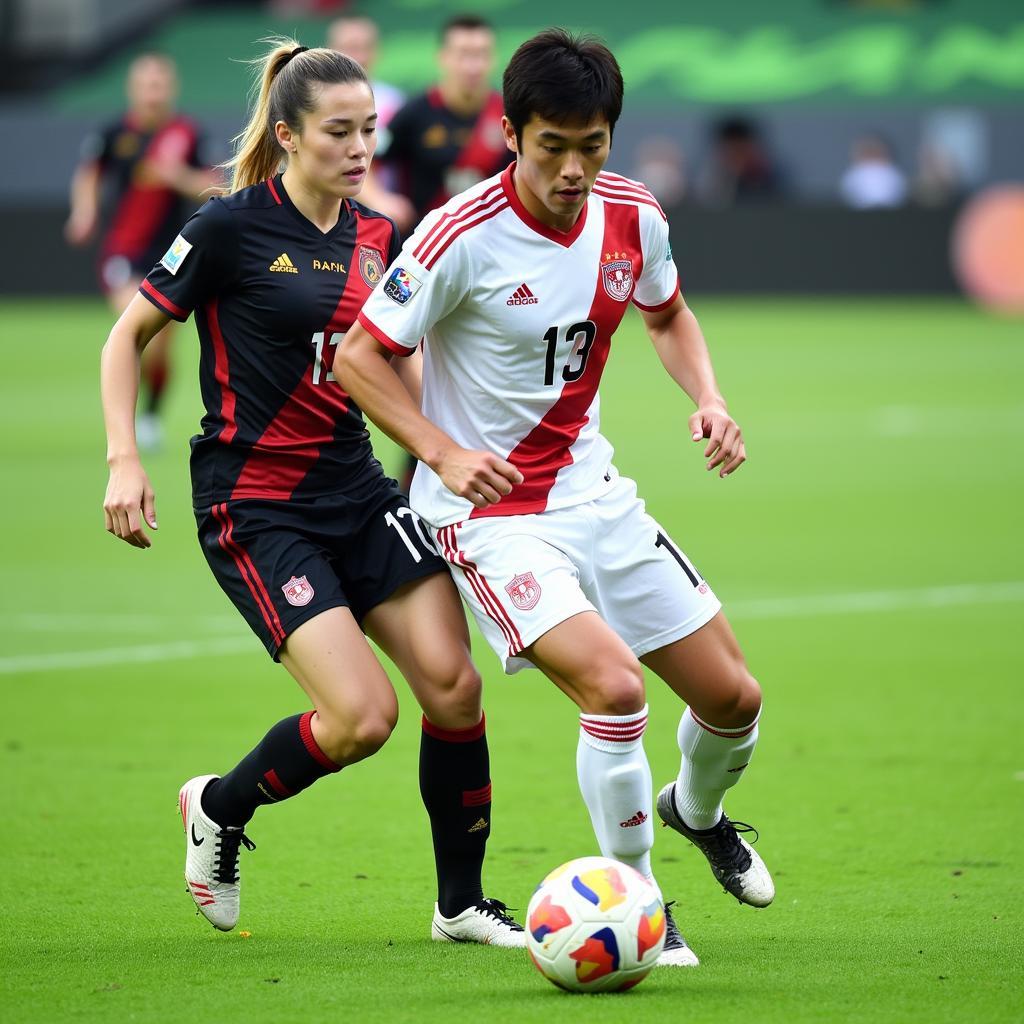 Yamaguchi demonstrating his football skills on the field