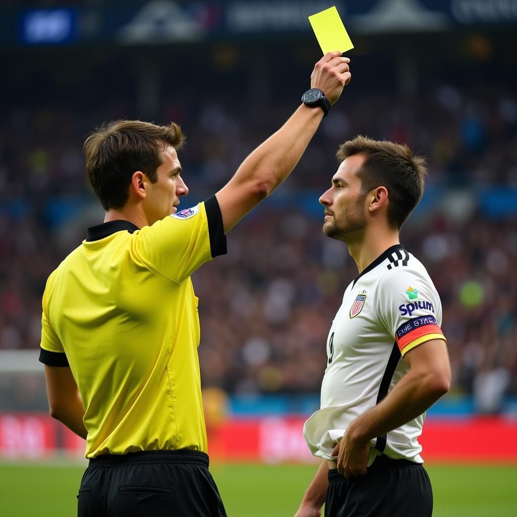 Referee Issuing Yellow Card for Shirt Removal