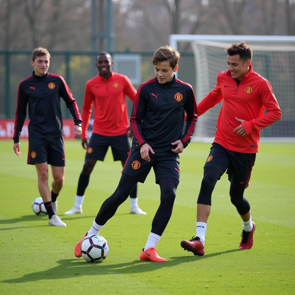 Young Belgian Defenders Training at Manchester United