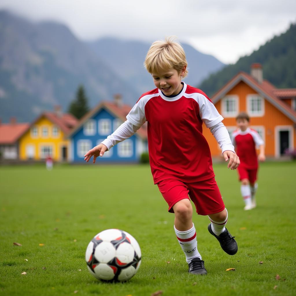 Young Erling Haaland playing football in Bryne, Norway