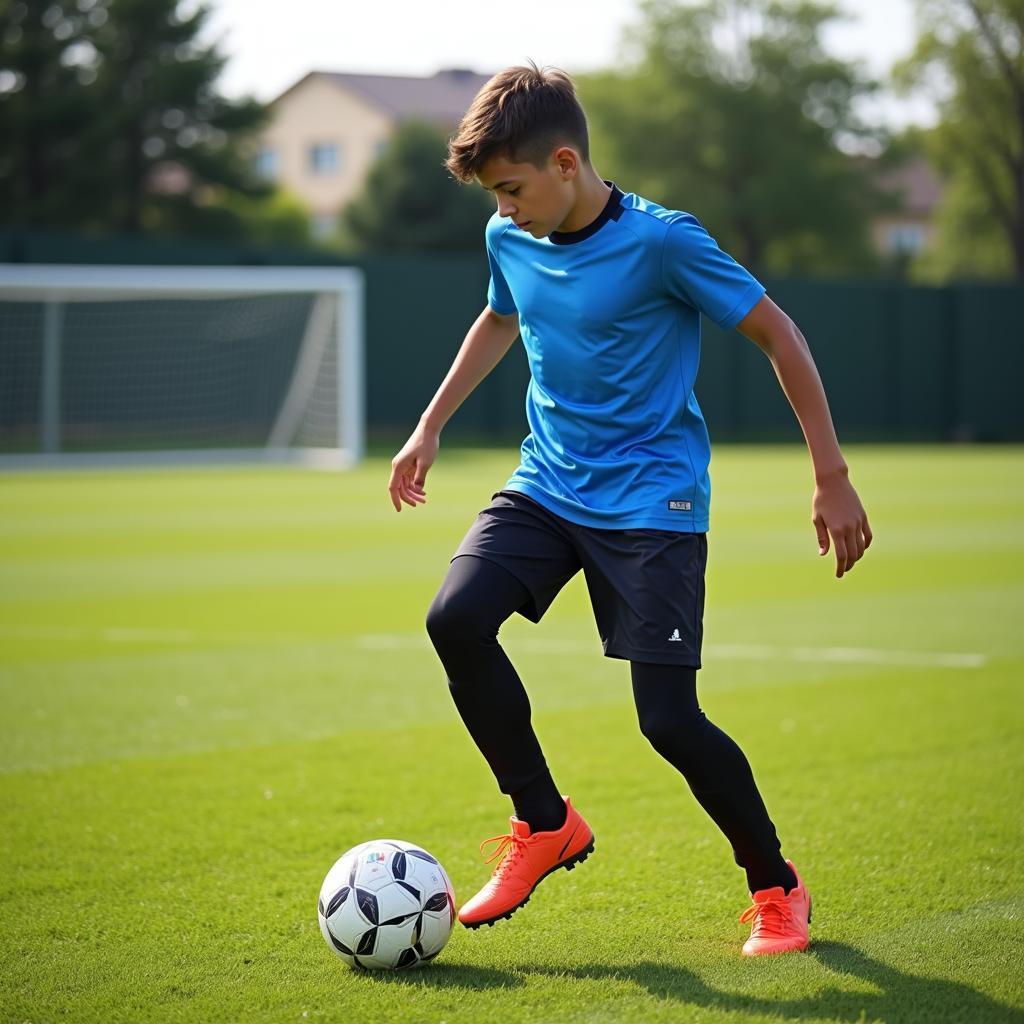 Young football player in training